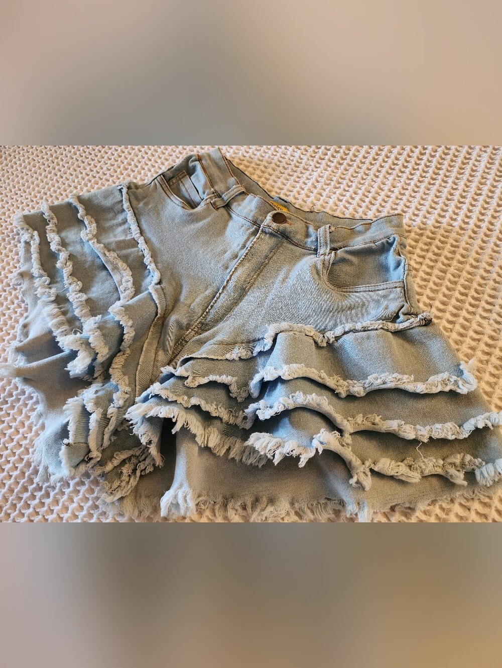Light Blue Ruffle Denim Shorts